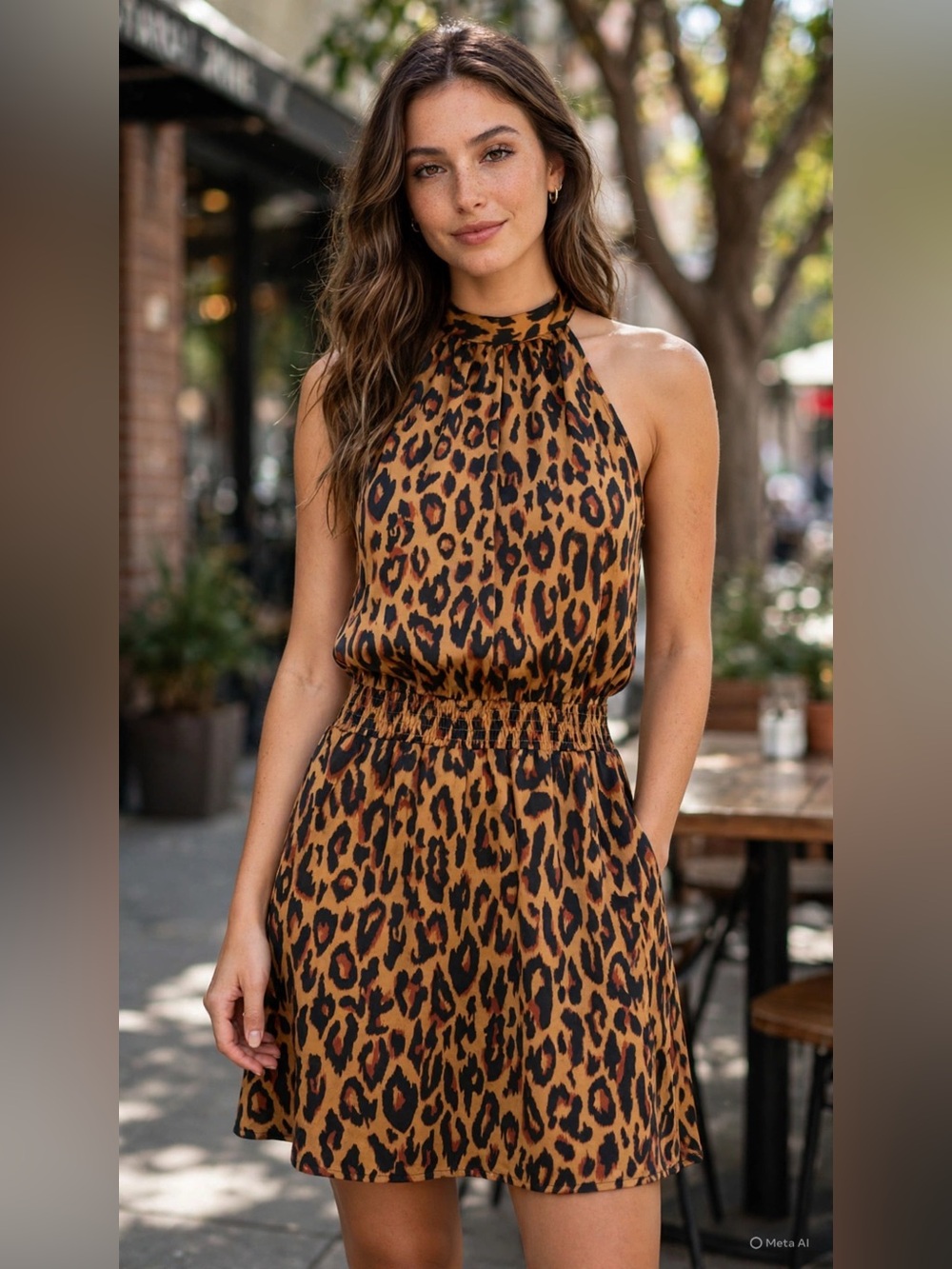 Sadie & Sage Leopard Halter Mini Dress in Brown and Black Animsl Print Small